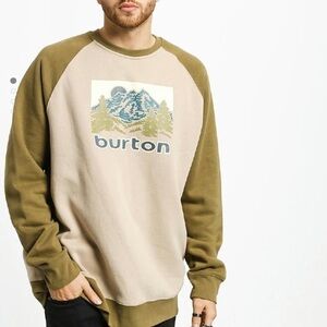 Burton Weir Sweatshirt Fleece Crew Neck Pullover Raglan Landscape Outdoor Tan S